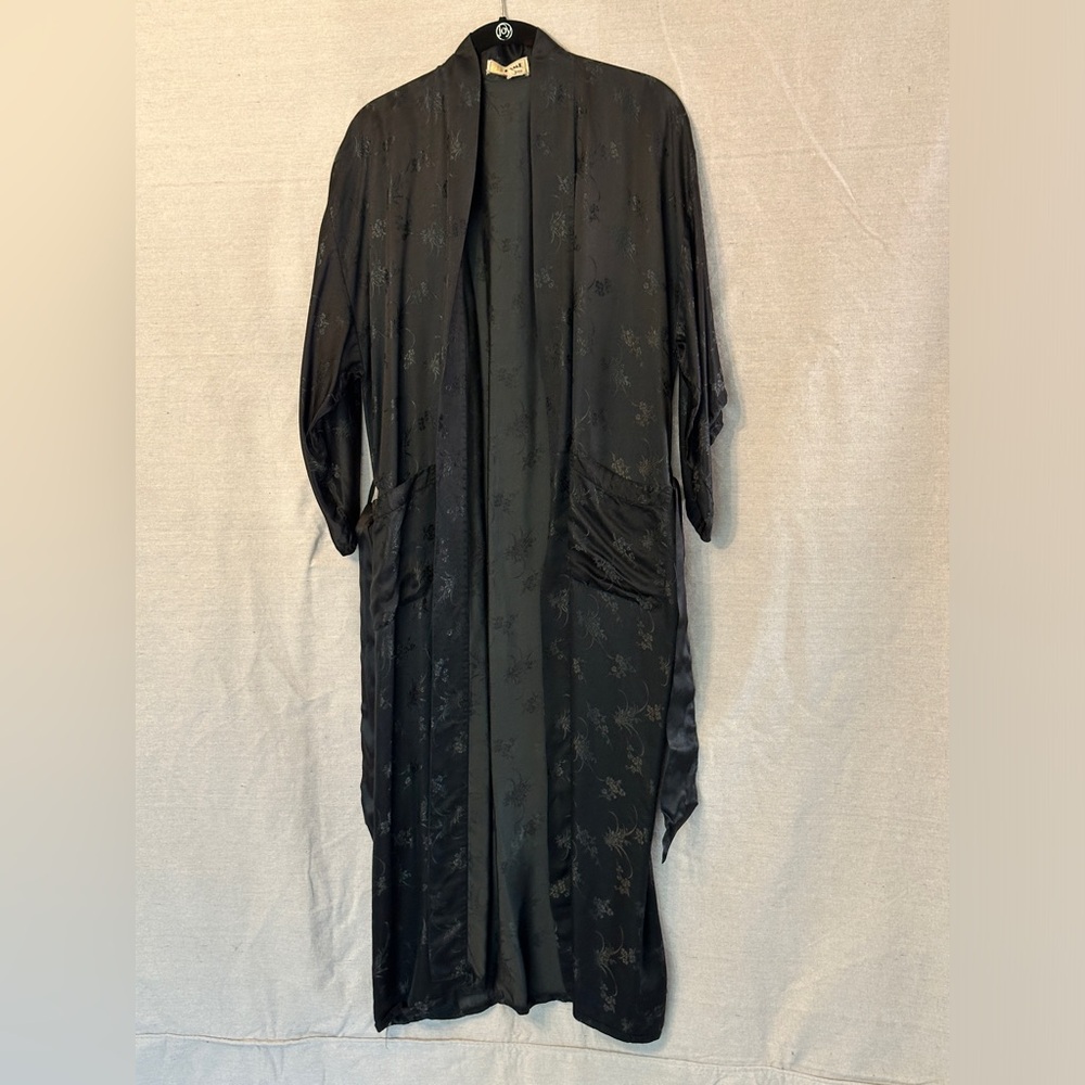 Black Chinese Asian Style Floral Pattern Robe